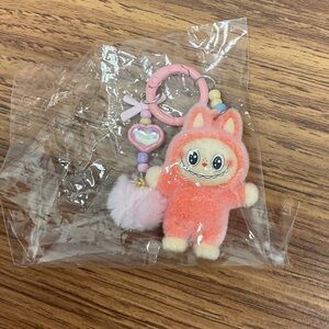 Cute Pink and Orange Plush Keychain for Kids